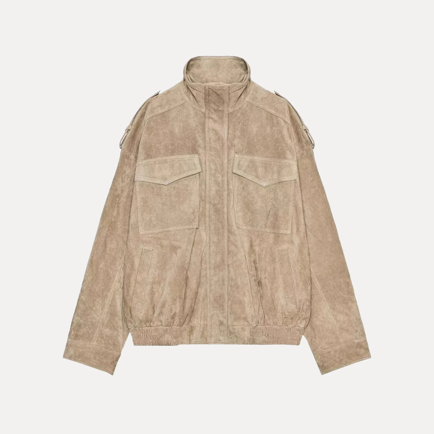 Jaqueta Fena de Couro Z 2025: Novo Estilo com Textura Aveludada, Bolso, Manga Longa, Fechamento em Zíper e Gola Alta