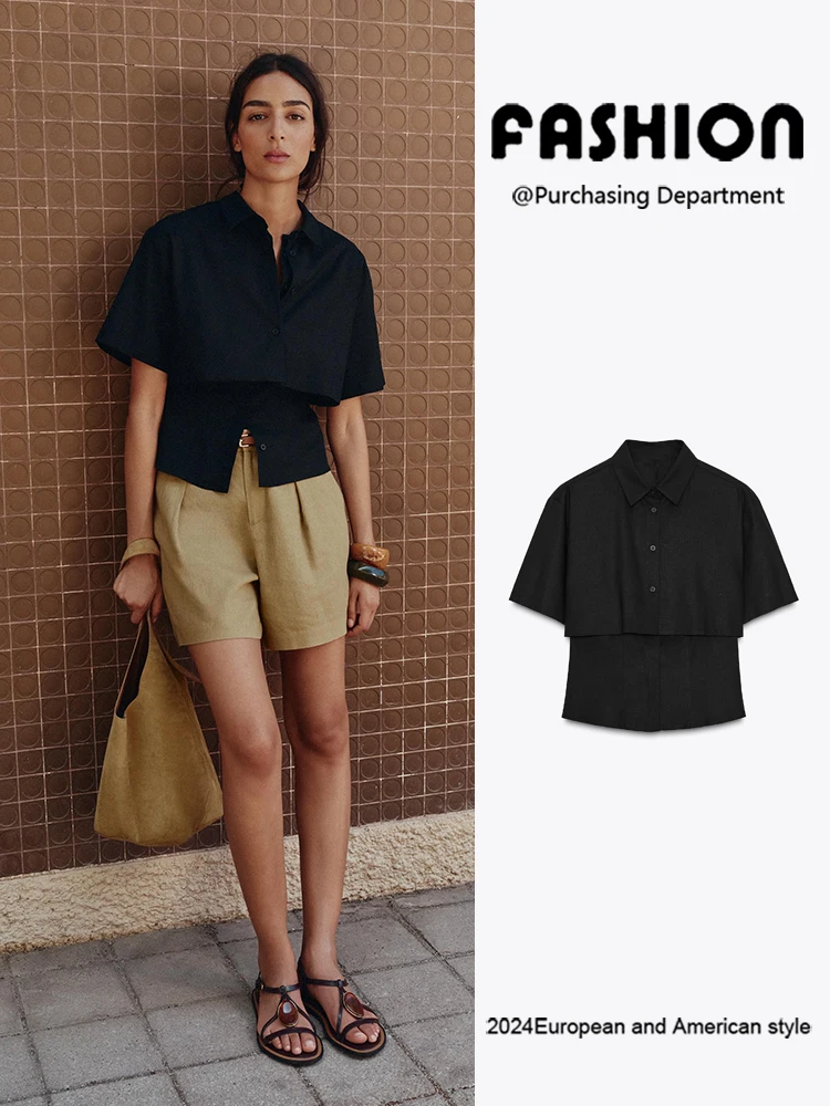 

Модная двухслойная футболка с коротким рукавом, удобная, новая коллекция Лето 2025, женская одежда, простая, элегантная, универсальная, стройнящая.