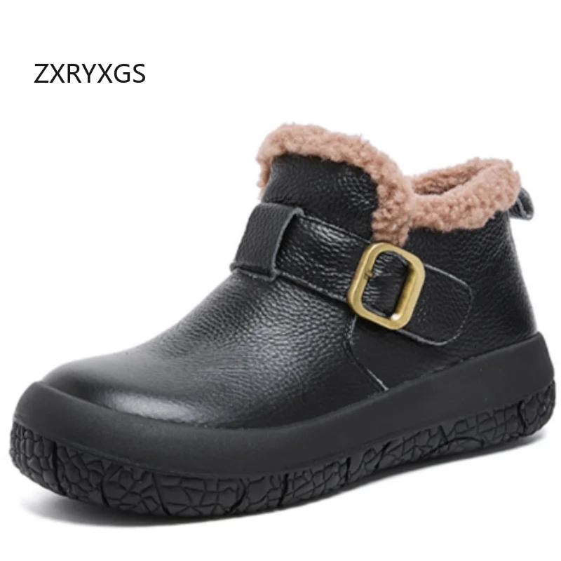 

Акция ZXRYXGS, новинка 2025 года, зимние ботинки из натуральной кожи, хлопковая обувь, нескользящие удобные женские зимние ботинки на плоской толстой подошве Tide
