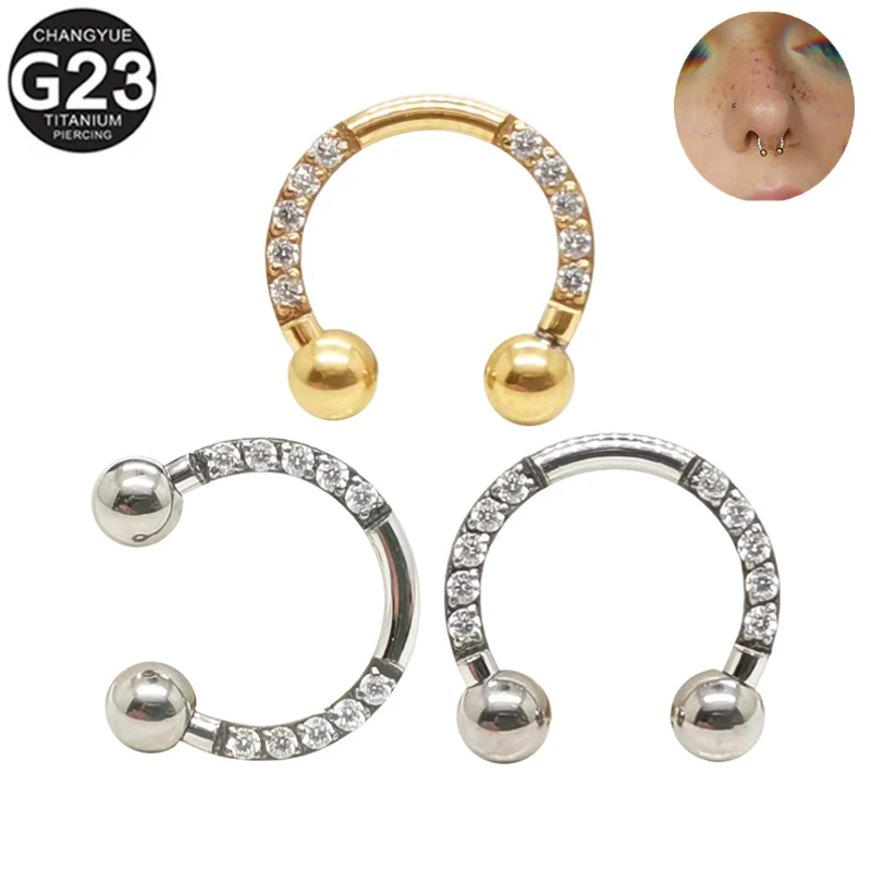 5PCS G23 Titanium Septum Piercing Nose Rings Zircon Barbell Horseshoe Earrings Ear Cartilage Tragus Helix Piercing Body Jewelry