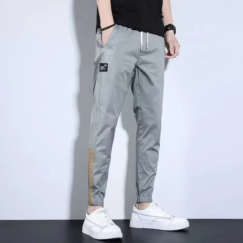 Summer Boyfriend 2024 Slim Loose Patchwork Elasticized Drawstring Pocket Fashion Solid Color Casual Sports Straight Leg Pants