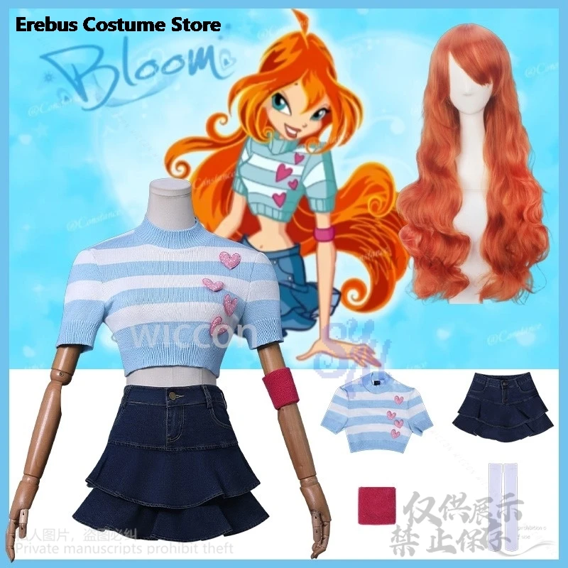 

Anime princess Cosplay Bloom Costume Jirai Kei Girls Retro Striped Knitted Heart Lovely Short Sleeve T-Shirt Mini Dress Cos