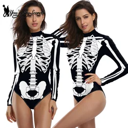 [You're My Secret] Halloween Costume Cosplay Skeleton Print Zenti Bodysuits Carnival Party Jumpsuit Outfit Women Day of The Dead