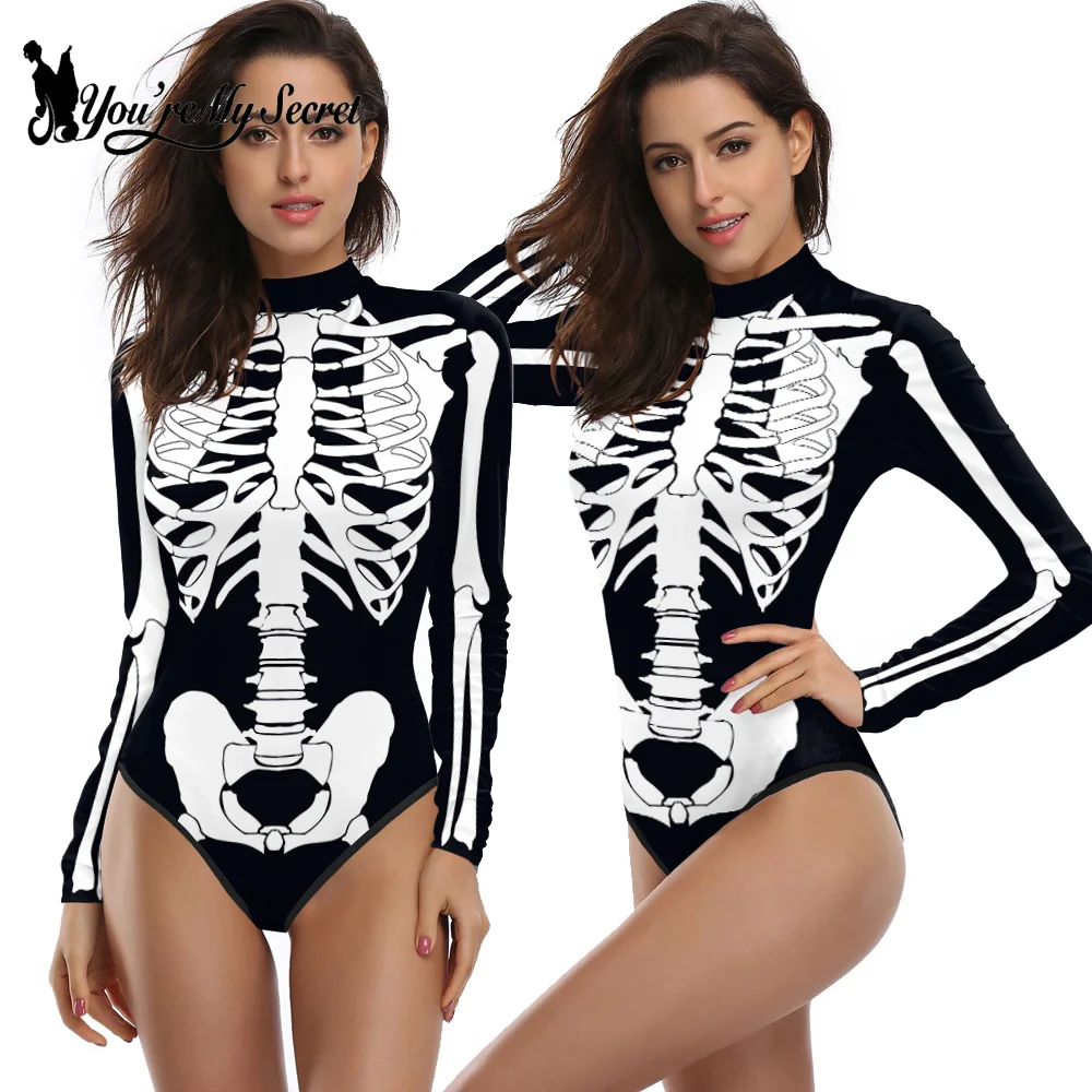 [You're My Secret] Kostium na Halloween Cosplay Skeleton Print Zenti Bodysuits Carnival Party Jumpsuit Outfit Women Day of The Dead
