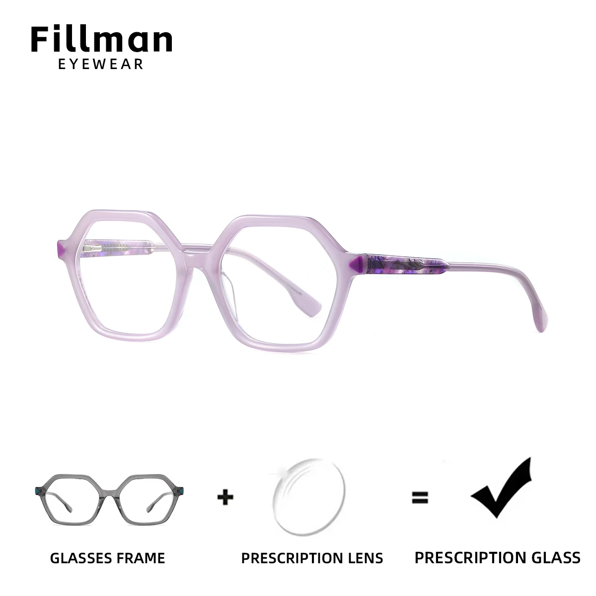 fillman-多角形アセテートフレーム処方メガネカラフルなプログレッシブ読書眼鏡フォトクロミック近視メガネ女性