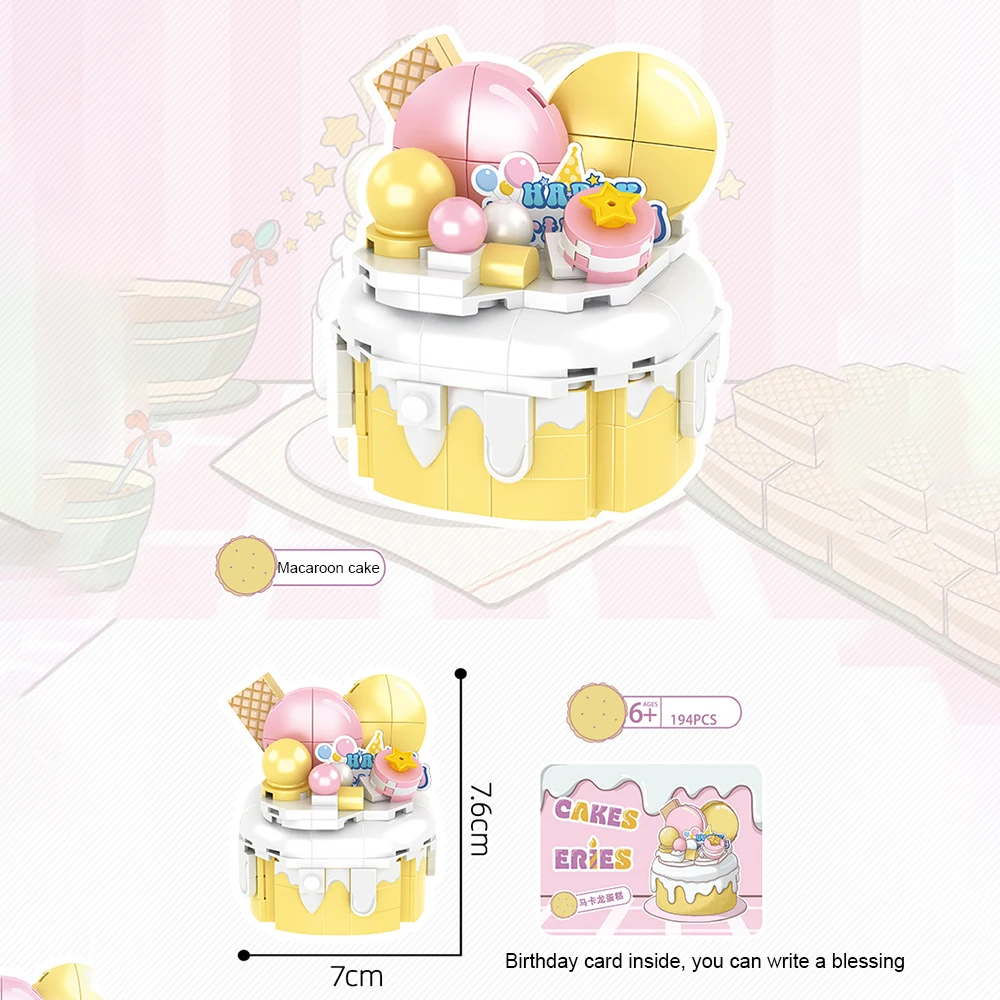 Strawberry Macaroon Chocolates Cake Building Blocks Toys for Kids Food House Afternoon Tea Parts Assemble Bricks Girls Gifts