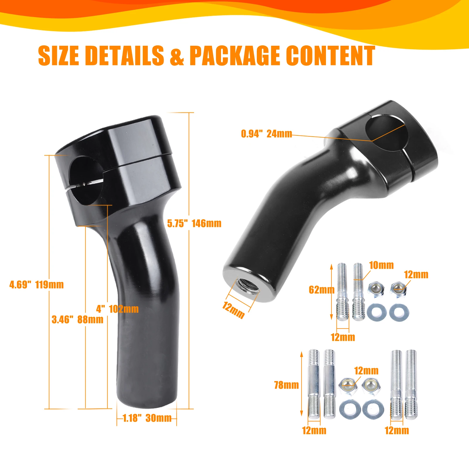 

Universal Motorcycle Black Pullback Handlebar 1 inch Handlebar Riser Clamp Round 4 inch Height for Harley Dyna Softail Honda