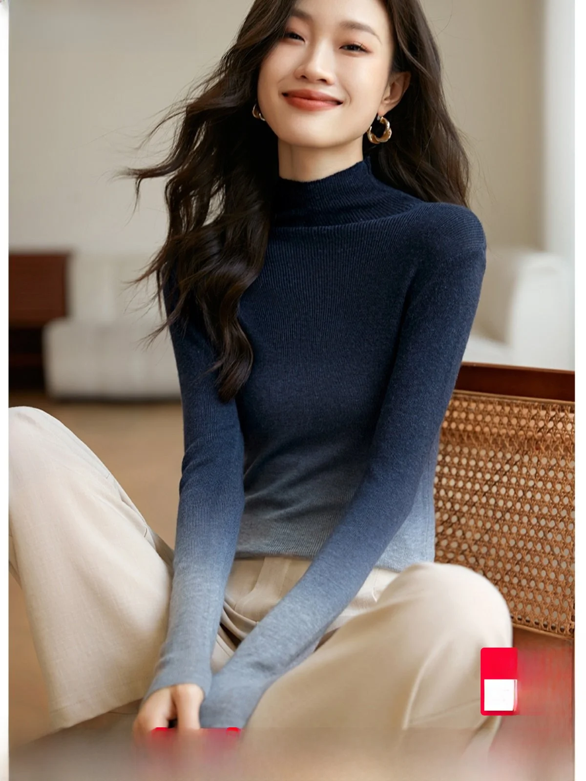 

Faionable adient Dyed Knitwear Women's Casual Sle Long Sve High Collar Regular Fit Spring 2025 New Arrival by Mo Han...