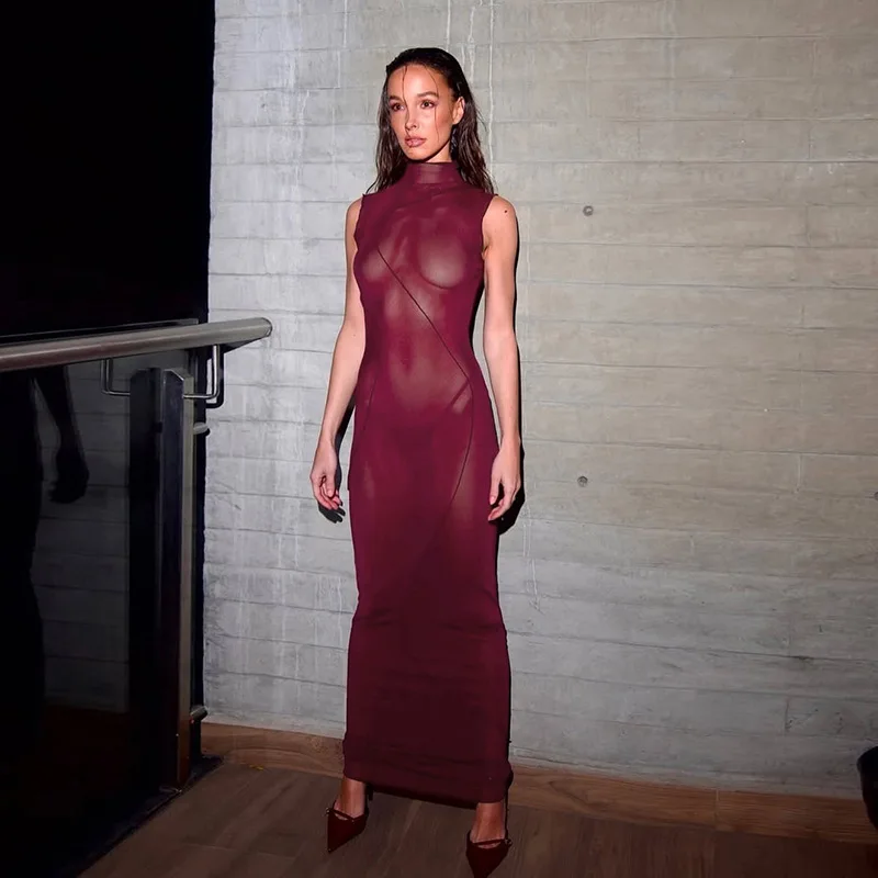 Sexy Mesh Long Dress Lady Maxi Evening Elegant Dress Women Summer Clothes Luxury Party Bodycon Beach Prom Black Dresses