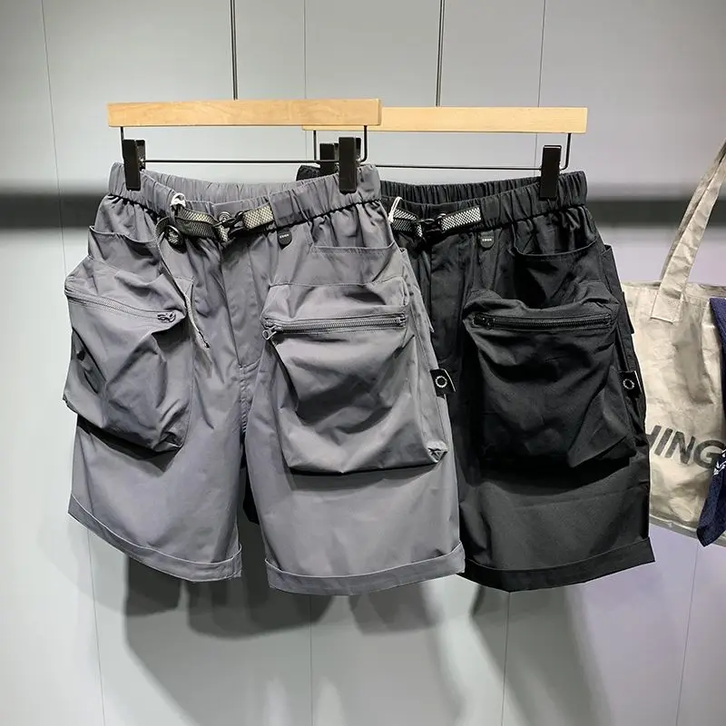 Shorts de carga soltos versão coreana masculina, bolsos grandes, calça média, grunge Y2K, fino e bonito, moda verão, novo, 2023