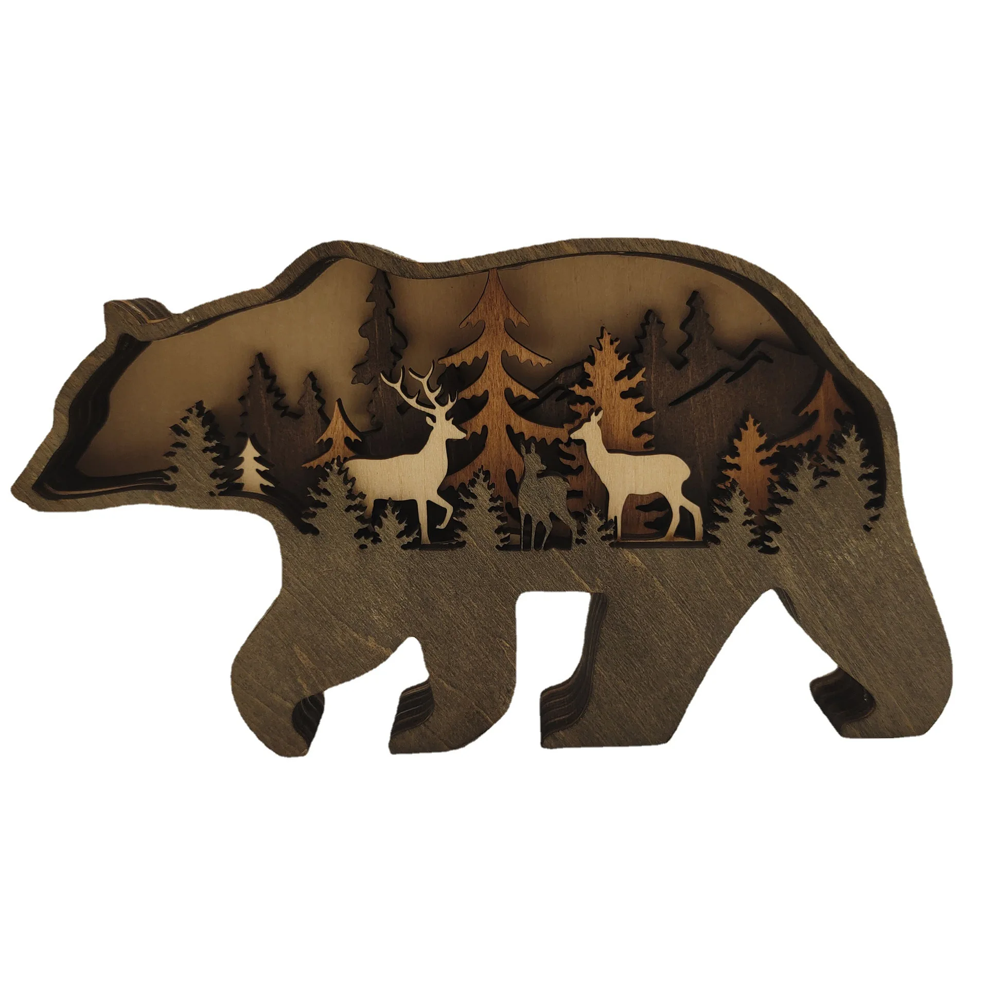 

Wooden Animal Creativity Desktop Home Carving Crafts Brown Bear Ornaments North American Home Decoration Wolf Figurine Festival