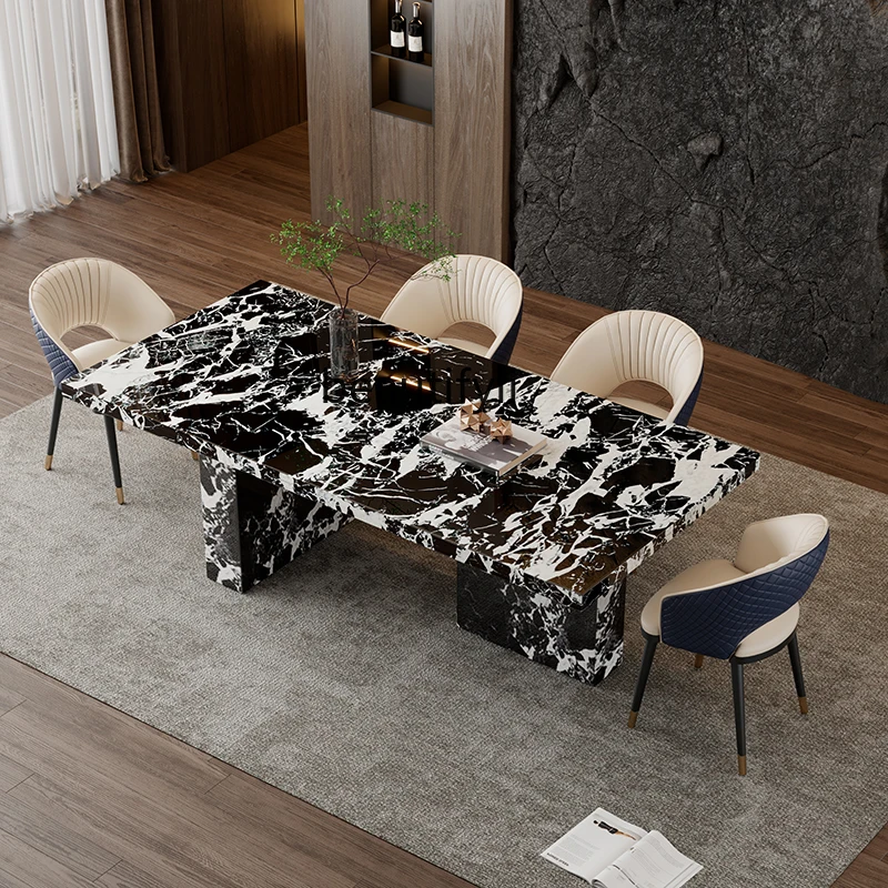 

Natural marble dining table luxury stone light luxury high-end rectangular household light luxury table