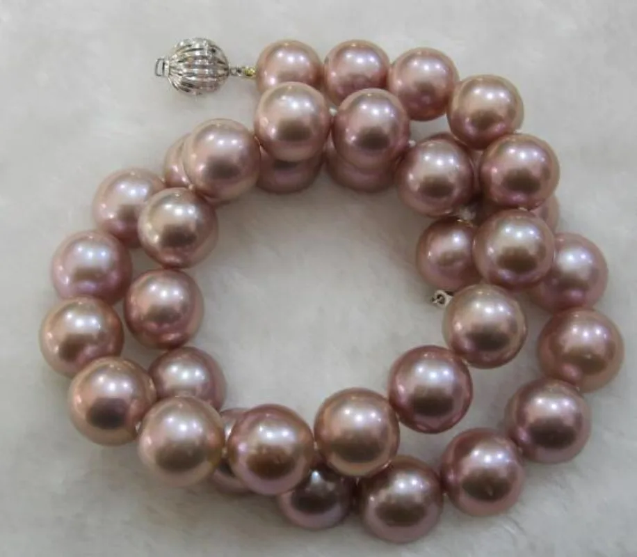 

Stunning 17"12-14mm natural south sea Genuine Purple Lavender Round Pearl Necklace 6688