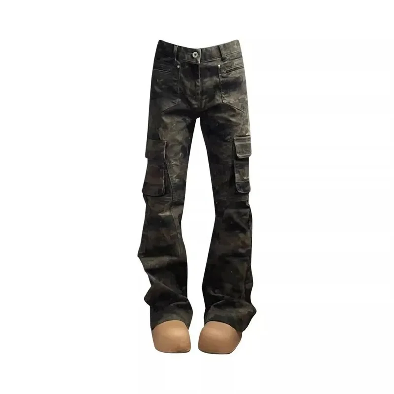 New American Retro Camouflage Multi Pocket Slim Fit Work Pants For Men and Women Straight Leg Slimming Micro Flared Long Pants