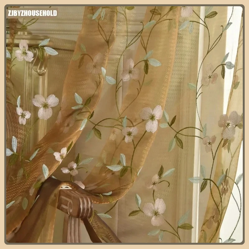 

Curtains for Living Dining Room Bedroom Custom Size Embroidery New Window Tulle Curtain European Style Nature Vertically Tulle