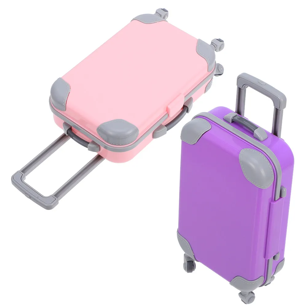 2Pcs 18-Inch Mini Suitcase for American Functional Trolley Handle Lightweight Portable Dollhouse Luggage Accessory