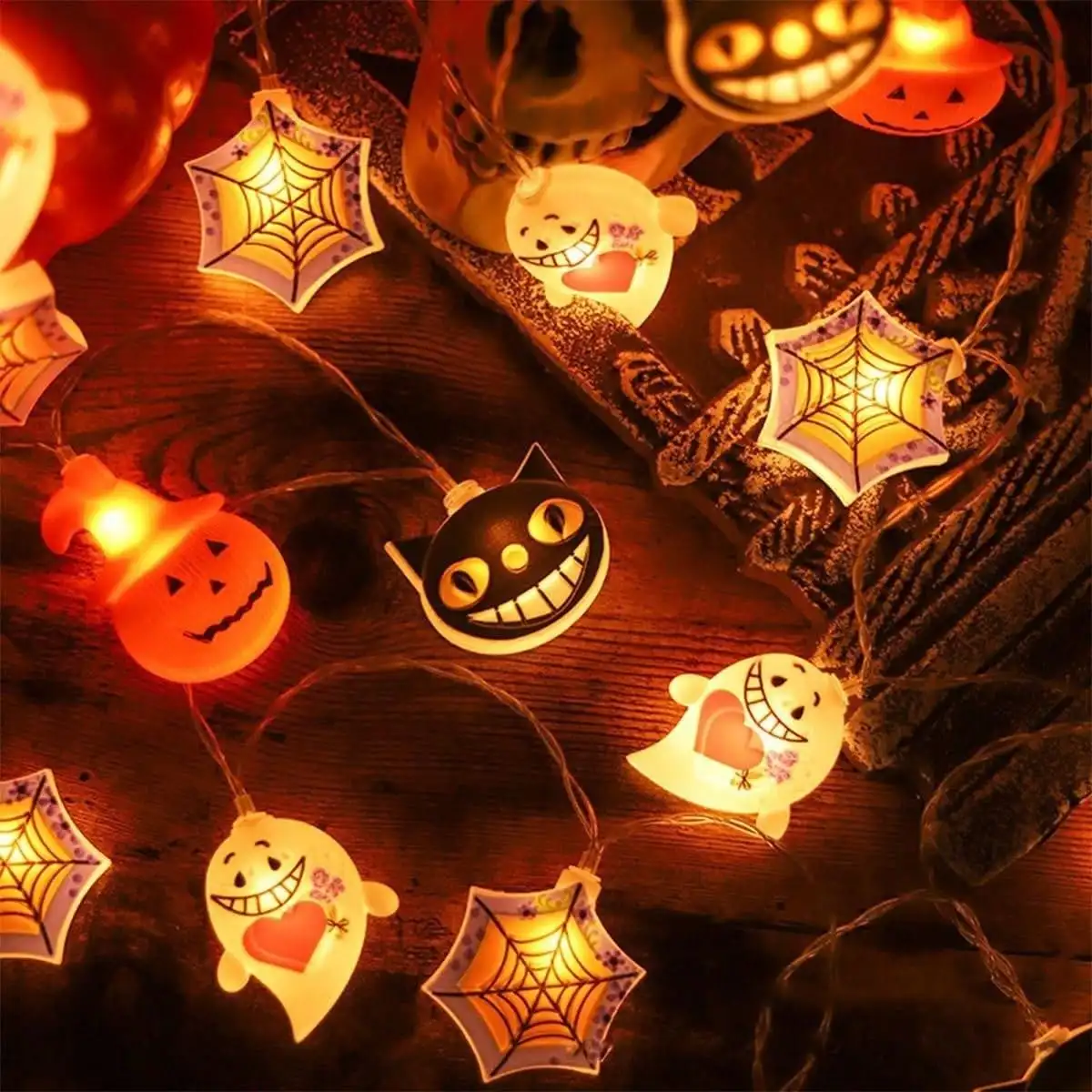 1PC 10/20LED Halloween 3D Pumpkin Specter Ghost Spider Web String Lights Theme Party Atmosphere Light Battery Operated For Home