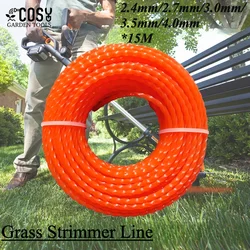 COSY 2.4mm/2.7mm/3mm/3.5mm/4.0*15M Toughness Universal Mowing Nylon Grass Trimmer Rope Brush Cutter Strimmer Line Garden Tool