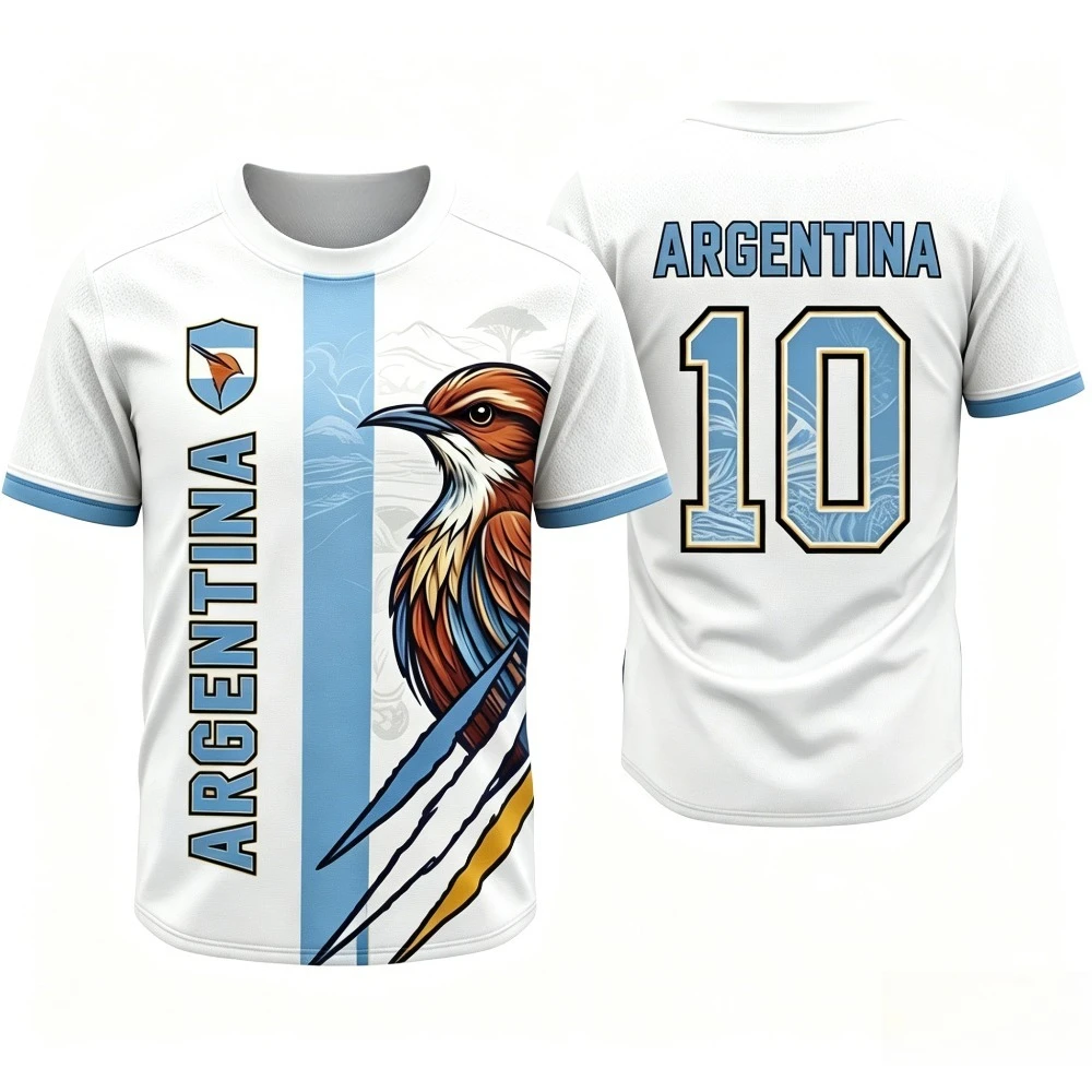 No.10 Bird Print Sports T-shirt, White Light Blue Quick Dry National  Fan Short Sleeve Jersey