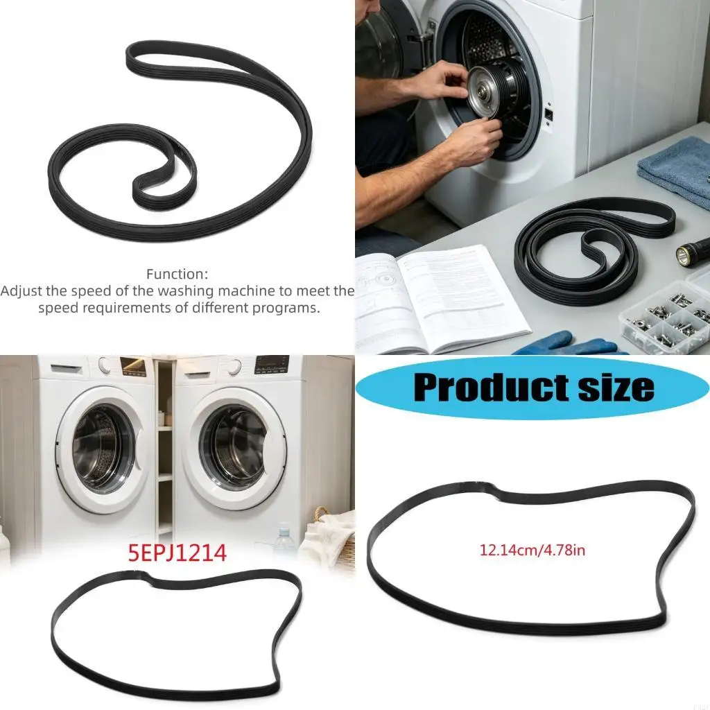 F92F Replacement Drive Belt for Washer Dryer Maintenance, for 5EPJ1214 Black Rubber 5-Rib 4-Channel Appliance Belt Use