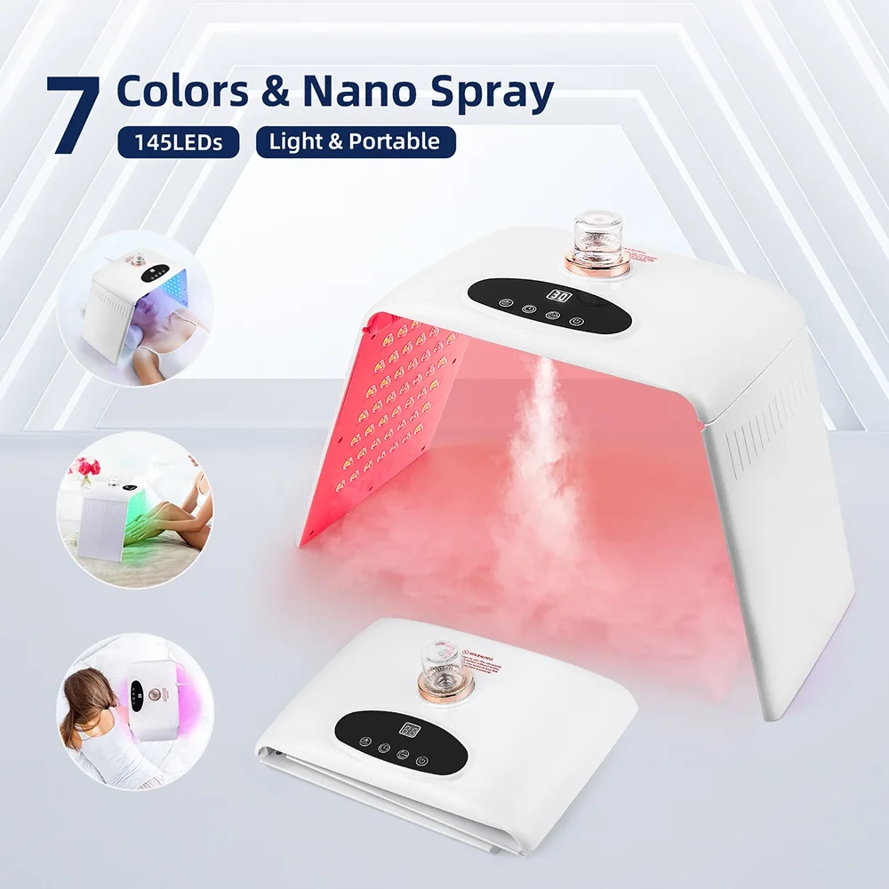 Foldable 7 Colors LED Photon Machine With 3 Levels Nano Spray Skin Moisturizing Face&Body Mask Beauty Salon Home Use Skin Care