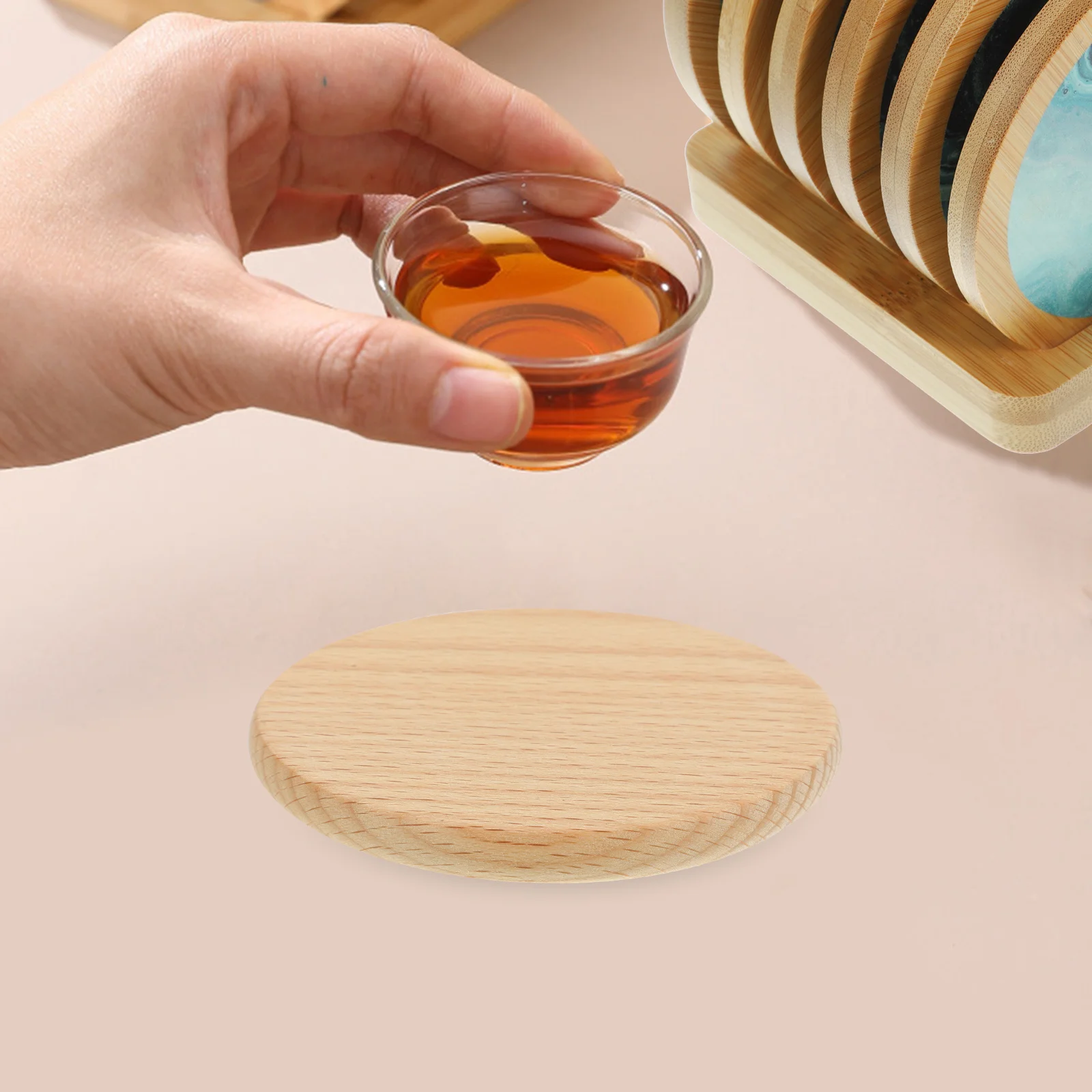 

6Pcs Wood Coasters Simple Design Heat Resistant Cup Mats for Living Room Coffee Shop Table Protection Wood Coasters
