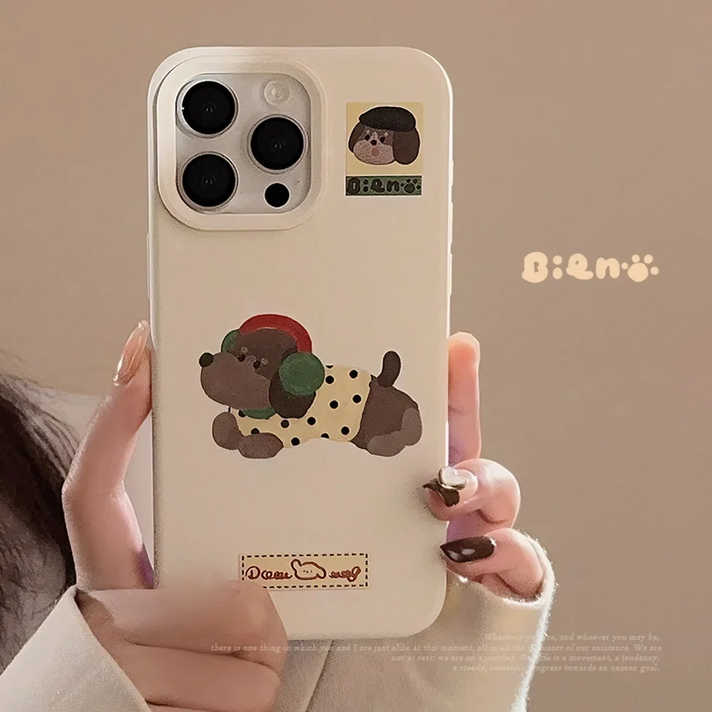 Funny Cartoon Wear Headphones Dachshund Dog Shockproof Protective Phone Cover Case for iPhone 16 15 14 13 12 Pro Max Plus