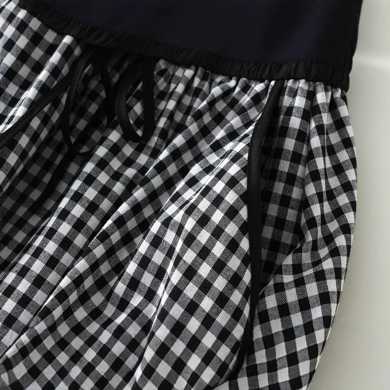 Autumn New Fashionable Versatile Design Elastic Waist A-line Medium Long Checkered Lantern Skirt Half Skirt Women's Wear