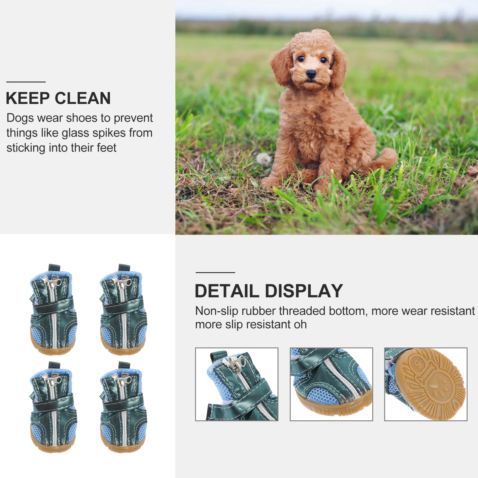 

4 Pcs Dog Boots for Small Dogs Anti-slip Beef Tendon Sole Shoes Non Winter Blue Pu