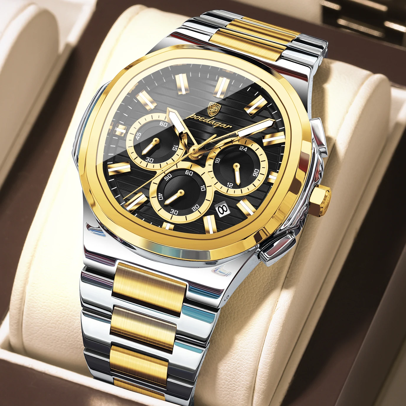 Men's Luminous Waterproof Stainless Steel Chronograph Quartz Watch