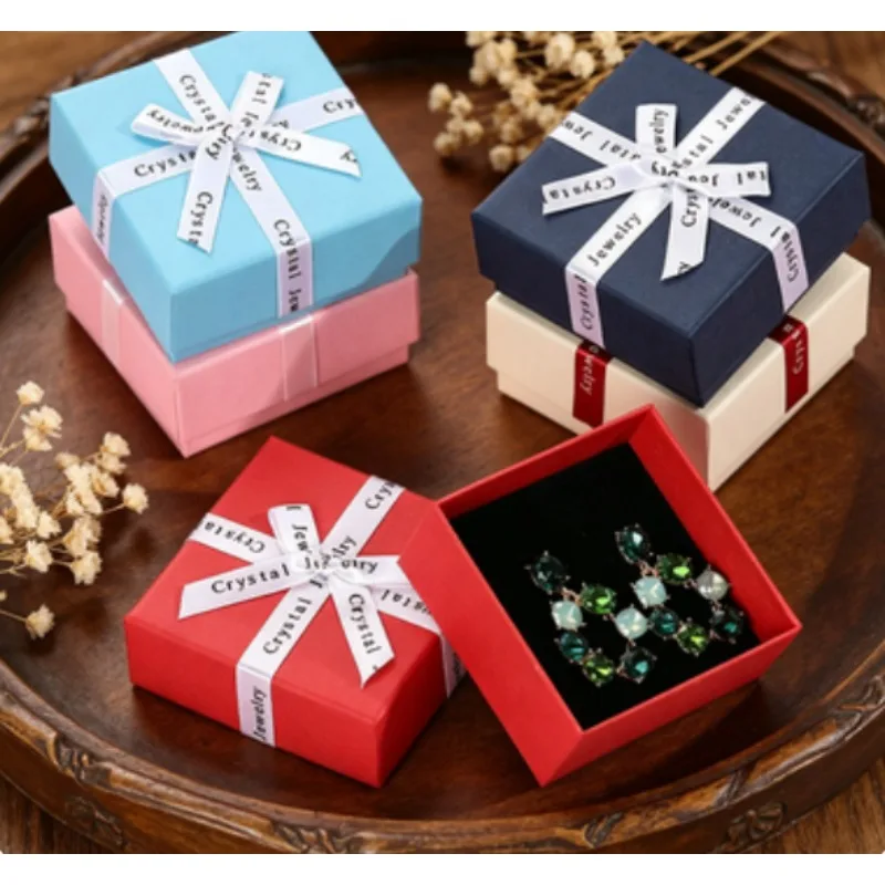 

12pcs Square Jewelry Gift Box with Bowknot, Lid & Base Style for Rings Necklaces Small Jewelry Packaging