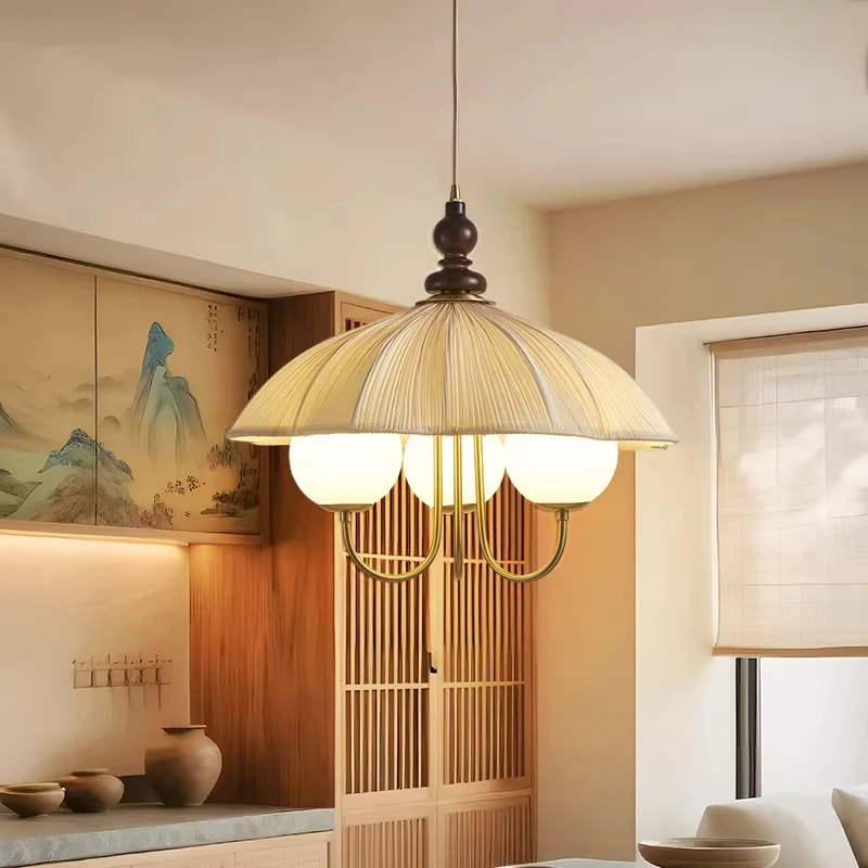 Japanese Style Wabi-Sabi Style Flowers Fabric Led Ceiling Lights Medieval Retro Bedroom Dining Room