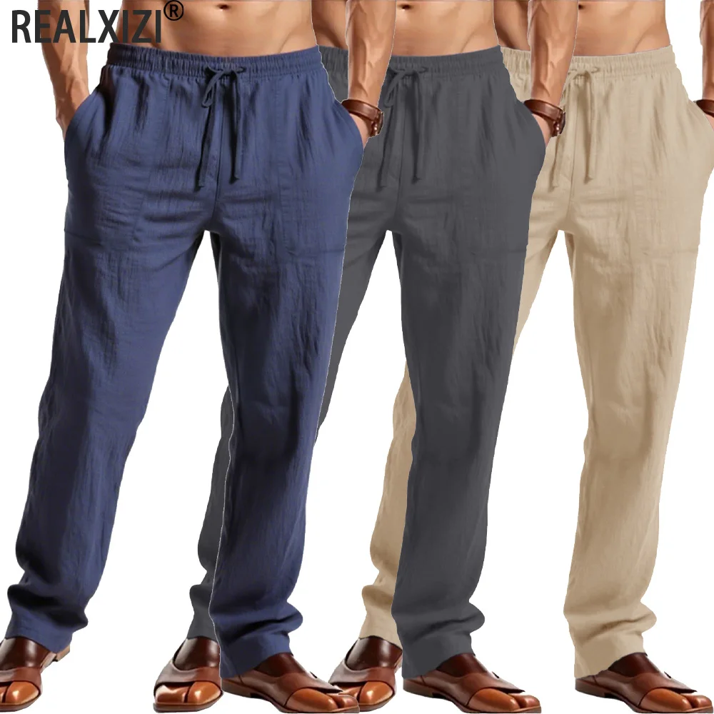 

Men's Pants Casual Loose Pants Male Breathable Solid Color Drawstring Jogger Yoga Baggy Lightweight Sport Trousers Streetwear