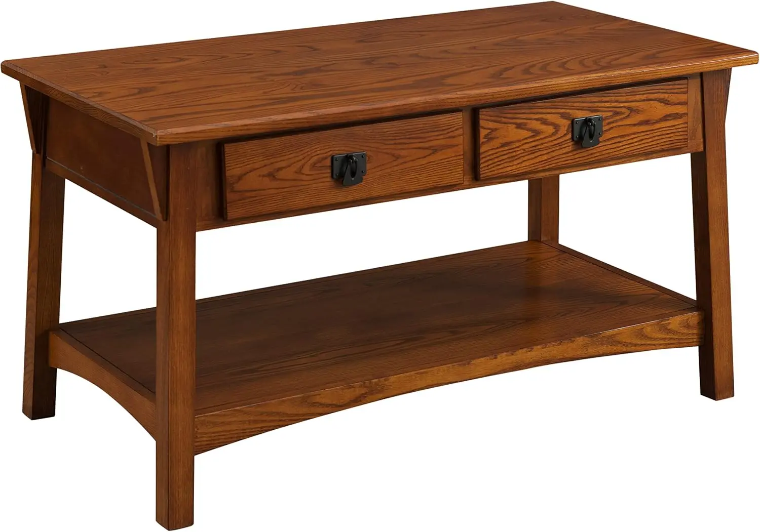

Solid Wood Mission Coffee Table with Two Drawers and Shelf, Russet Finish for Living Room