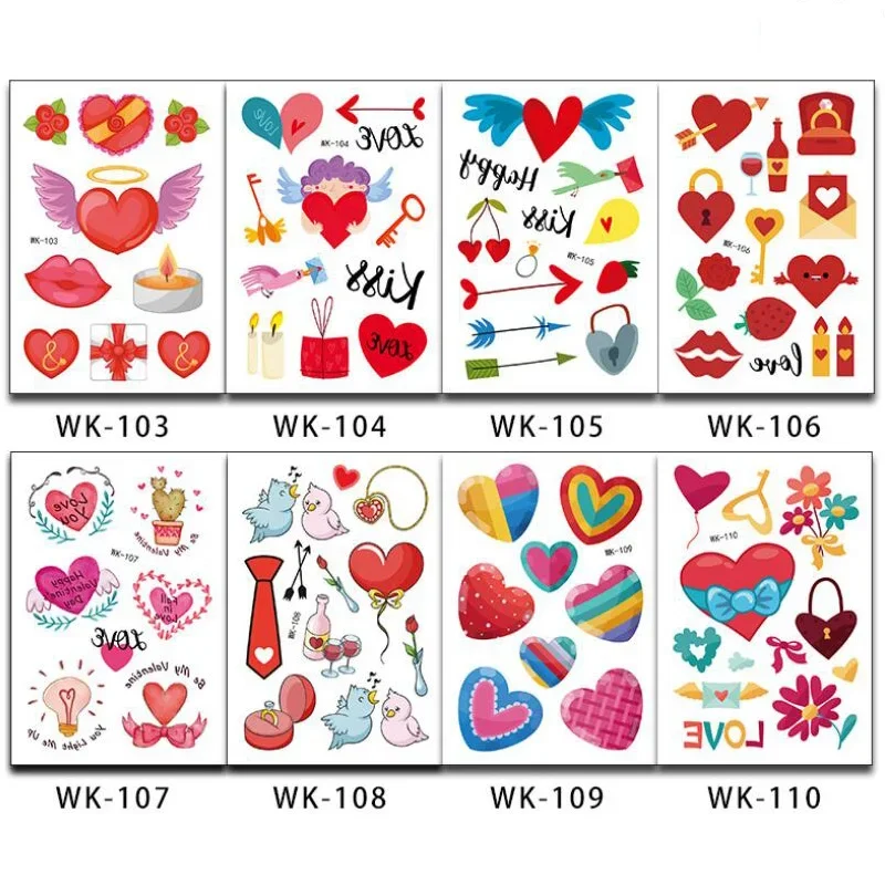 Women Fake Tattoos Temporary Tattoo Heart Shaped Sticker Waterproof Face Cosmetic Hand Face Foot Arm Body Art 10pcs