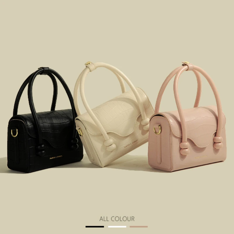 

Advanced Texture Cream Macaroon PU Leather Handbag Women's 2024 New Fashion Commuter Gentle Temperament Stone-Print Shoulder Bag