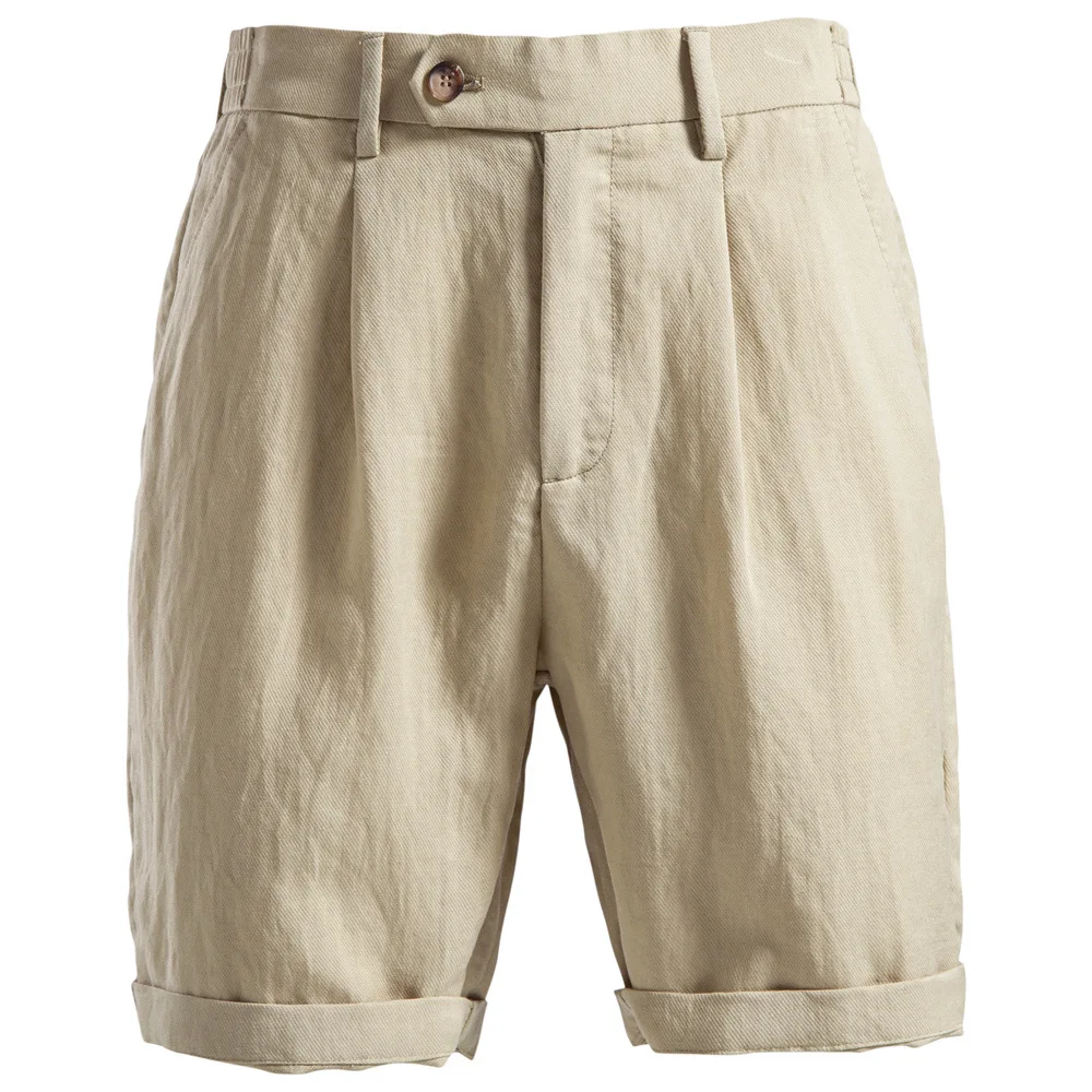 

Новые мужские шорты из лиоцелла с плиссировкой и хлопковым твилом — летние дышащие легкие повседневные шорты с отворотами для пляжа, отдыха и делового стиля