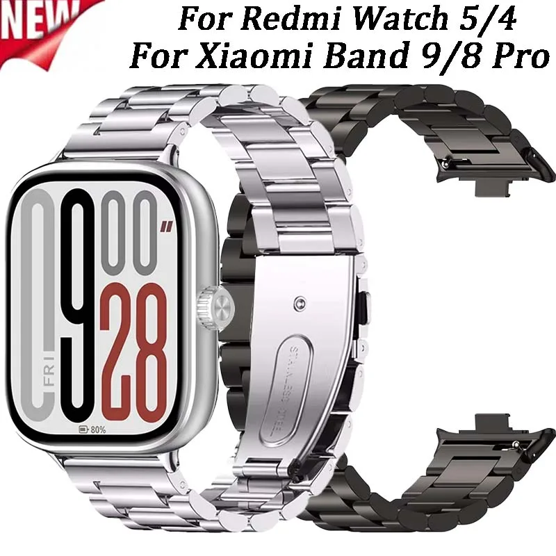 حزام معدني لساعة Redmi 5/4 سوار معصم من الفولاذ المقاوم للصدأ لملحقات Xiaomi Band 9 Pro/8 Pro