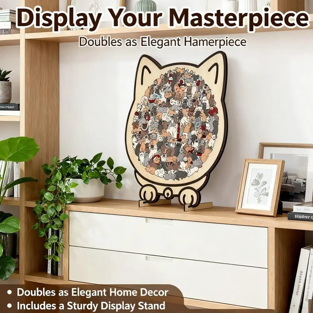 Novo quebra-cabeça em forma de gato colorido morandi de 135 peças com moldura de silhueta de gato macaron cor corte peças de gato ornamentos de quebra-cabeça de gato