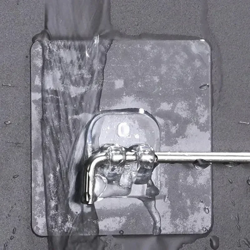 خطاف مفرد ومزدوج خطاف حائط ذاتي اللصق شفاف بدون أثر مقاوم للماء تخزين شماعات معلقة للمطبخ 2027