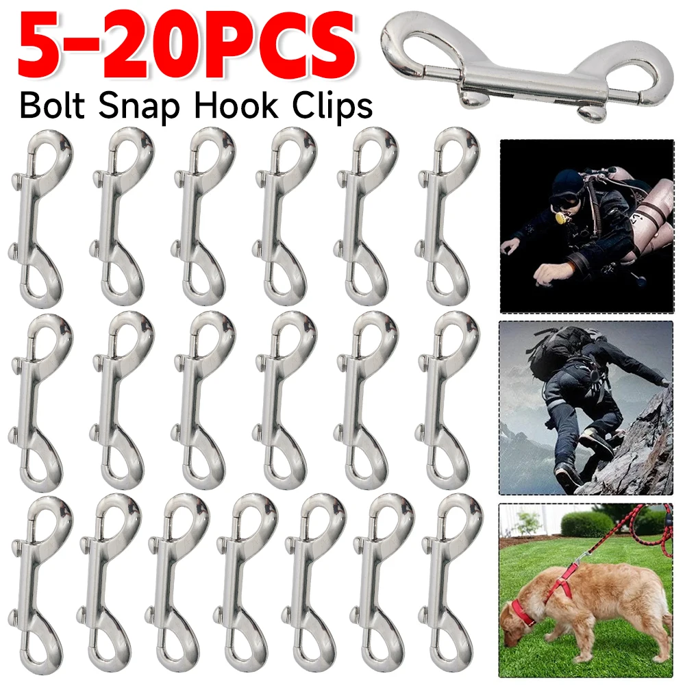 

20-5pcs Stainless Steel Double End Bolt Snap Hook Clips Scuba Diving Quick Draw Link Carabiner for Linking Dog Leash Metal Clips