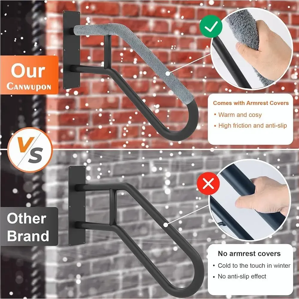 Outdoor Handrails Steps Wall Mount Grab Bars Safety Railing Kids Elderly 1-3 Steps Durable Steel Installation Tools Included