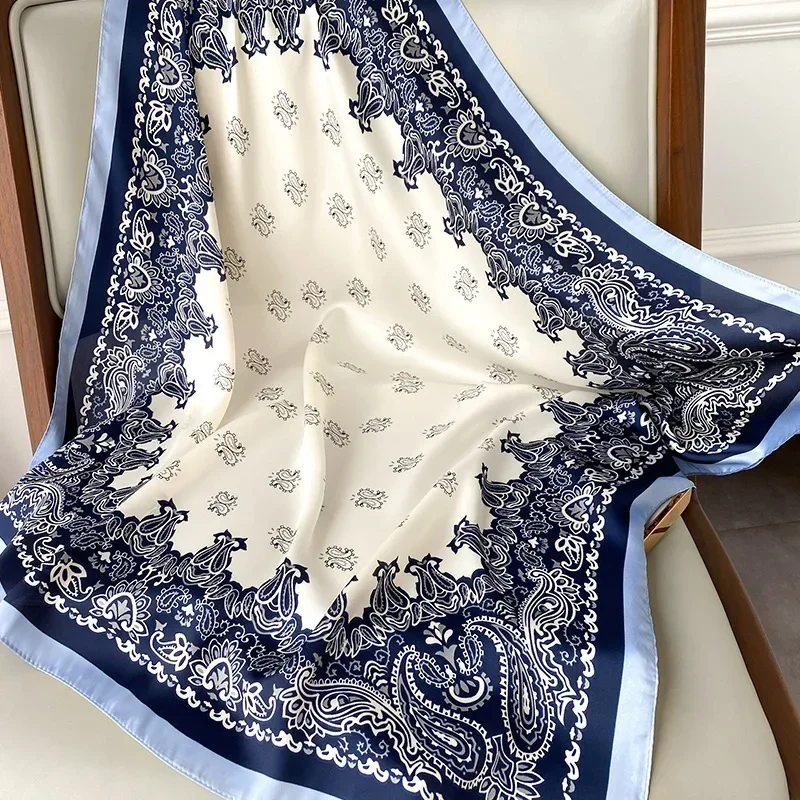 

70cm Square Bandana Scarf Vintage Paisley Print Soft Silk Loose Wrap Hijab Daily Women All Season Neck Small Shawl Kerchief