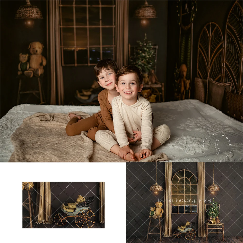 Xmas Beary Golden View Backdrops Kids Girl Photography Child Baby Photocall Decors Winter Windows Backgrounds