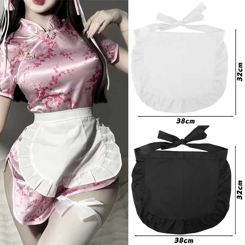 Lolita Maid Apron Women Girls Black White Lace Ruffle Waist Apron Cute Cosplay Princess Dress Decorative Elegant Accessory Gifts