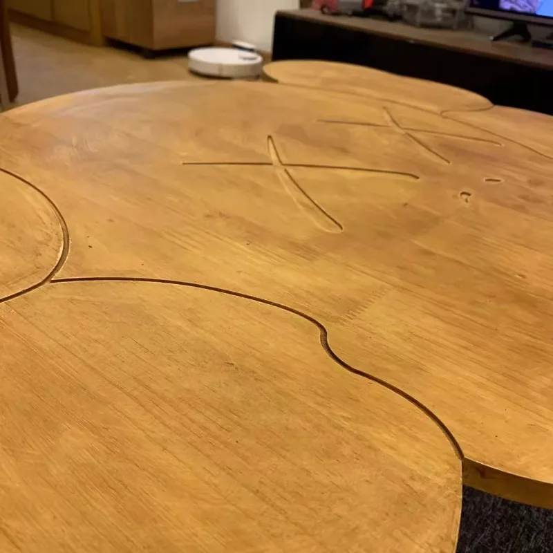 Modern simple solid wood carved coffee table