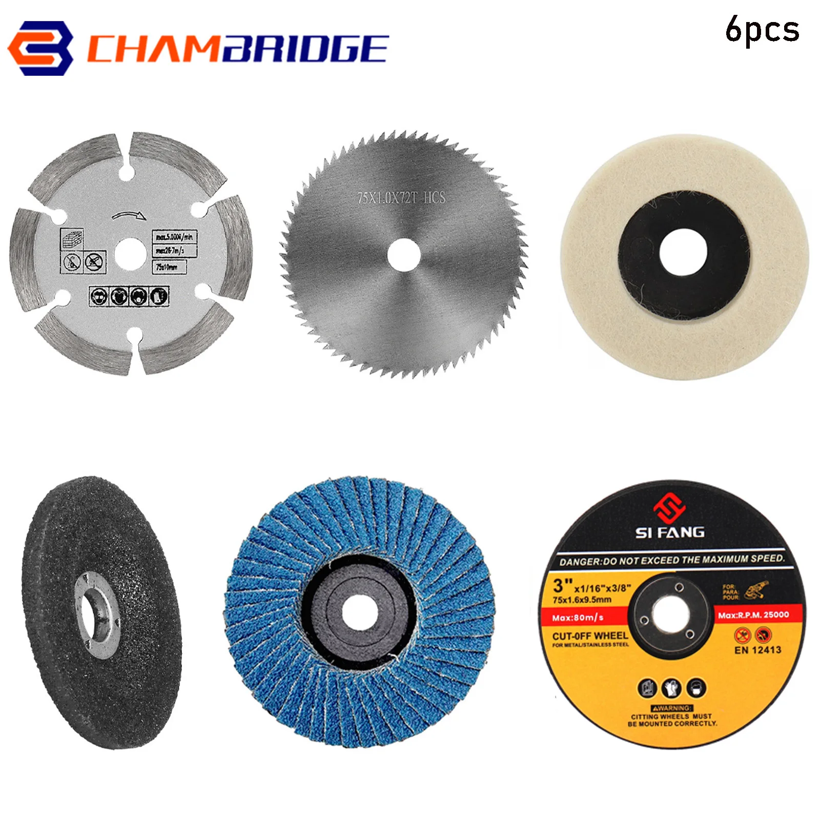 6 pz/set 75mm disco da taglio per metalli mini lama per sega circolare mola in lana per metallo lavorazione del legno pietra lucidatura taglio