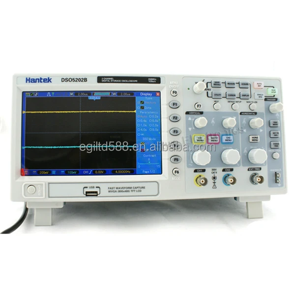 Hantek DSO5202B Digital 200MHz 2 Channels Bench Oscilloscope 1GS/s USB 7'' Color LCD 800x480 Record Length 1M