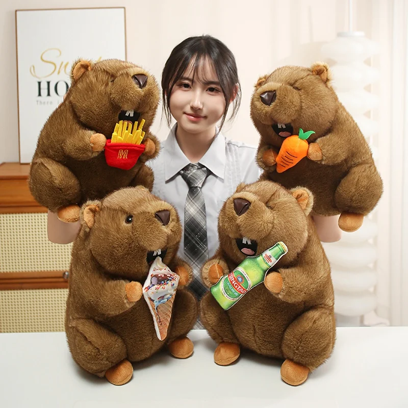 New Intresting Groundhog Plush Stuffed Foodie Hug With Ice Cream Lovely Home Ornament Birthday Gifts