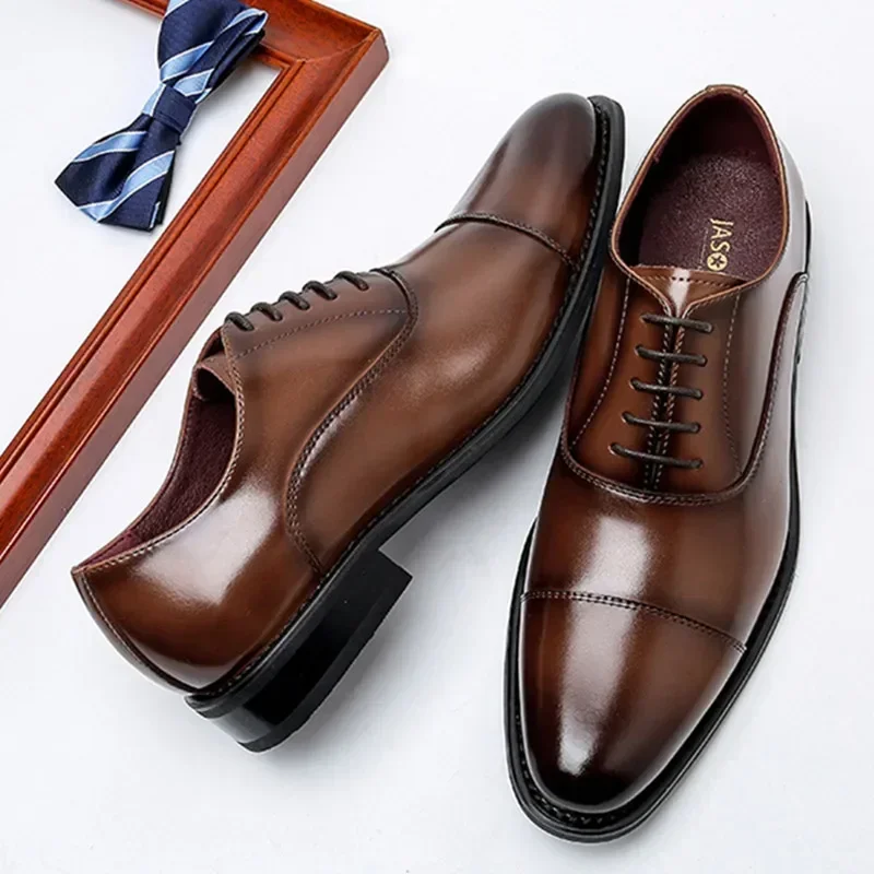 Leather shoes for men business shoes for men real leather dress three-joint leather shoes for men add high leather shoes style